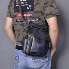 Leather Men Belt Pouch Thigh Bag Drop - Leather Detail