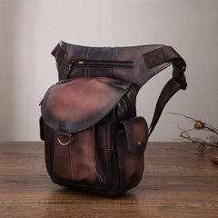 Leather Men Belt Pouch Thigh Bag Drop - Front Close Up