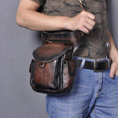 Leather Men Belt Pouch Thigh Bag Drop - Bill Slot Detail