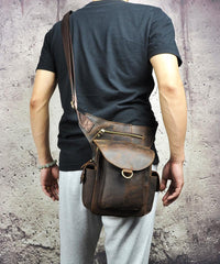 Leather Men Belt Pouch Thigh Bag Drop - Stitching Detail