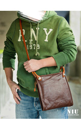 Casual Coffee Leather Men Vertical Side Bag Green Small Messenger Bag Camouflage Courier Bag For Men