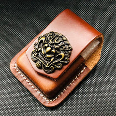 Brown Handmade Leather Mens OX Zippo Lighter Holders Lighter Case For Men