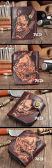 Brown Handmade Tooled Hannya Leather Mens Small Bifold Biker Wallet billfold Wallet For Men