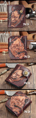 Brown Handmade Tooled Hannya Leather Mens Small Bifold Biker Wallet billfold Wallet For Men