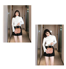 Black LEATHER Small Cute HandBag WOMEN SHOULDER BAG Saddle Crossbody Purse FOR WOMEN