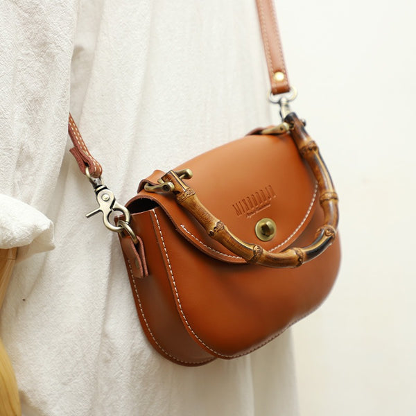 Brown LEATHER Small Cute HandBag WOMEN SHOULDER - Card Slots Detail