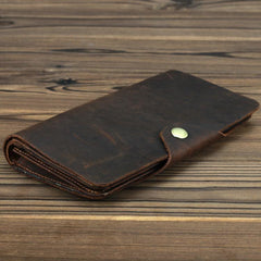 Coffee Leather Long Wallet for Men Trifold Long Wallet Leather Multi-Cards Wallet For Men