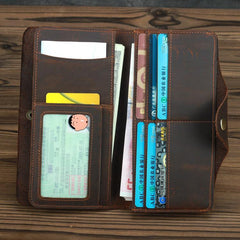 Coffee Leather Long Wallet for Men Trifold Long Wallet Leather Multi-Cards Wallet For Men