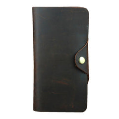 Coffee Leather Long Wallet for Men Trifold Long Wallet Leather Multi-Cards Wallet For Men