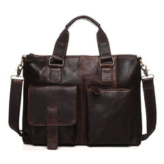 Vintage Brown Leather Men 15.6 inches Briefcase Handbag Brown Laptop Handbag Business Bag For Men