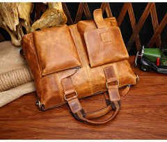 Vintage Brown Leather Men 15.6 inches Briefcase Handbag Brown Laptop Handbag Business Bag For Men