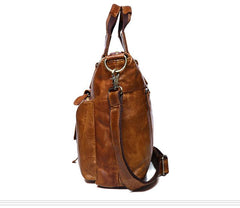 Vintage Brown Leather Men 15.6 inches Briefcase Handbag Brown Laptop Handbag Business Bag For Men