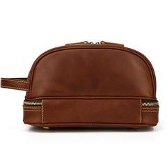 Brown Leather Men's Clutch Bag Double Zipped Wristlet Handbag Storage Bag For Men
