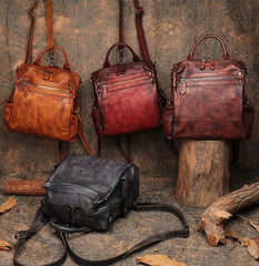 Vintage Coffee Leather Rucksack Womens School Backpack Ladies Leather Backpack Purses