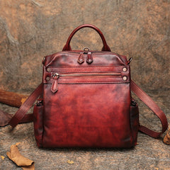 Vintage Coffee Leather Rucksack Womens School Backpack Ladies Leather Backpack Purses