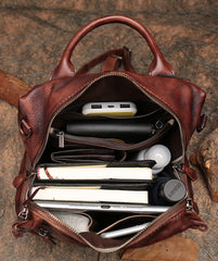 Vintage Coffee Leather Rucksack Womens School Backpack Ladies Leather Backpack Purses