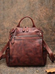 Vintage Brown Leather Rucksack Womens School Leather Backpack Ladies Backpack Purses