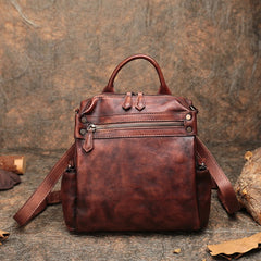 Vintage Coffee Leather Rucksack Womens School Backpack Ladies Leather Backpack Purses