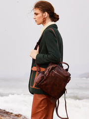 Vintage Leather Rucksack Womens School Backpack Ladies Leather Backpack Purses