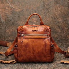 Vintage Red Leather Rucksack Womens School Backpack Ladies Leather Backpack Purses