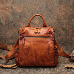 Vintage Brown Leather Rucksack Womens School Leather Backpack Ladies Backpack Purses
