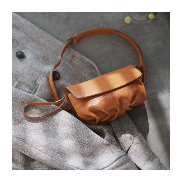 Brown Leather Womens Small Crossbody Bag Waist - Open View