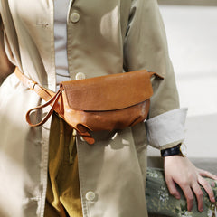 Brown Leather Womens Small Crossbody Bag Waist Bag Clutch Fanny Pack Wristlet Purse for Ladies