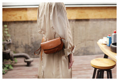 Brown Leather Womens Small Crossbody Bag Waist Bag Clutch Fanny Pack Wristlet Purse for Ladies