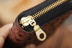 Cool Brown Leather Mens Zipper Bifold Small Wallet Card billfold Wallet For Men