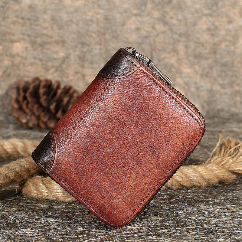 Small leather wallet womens brick brown