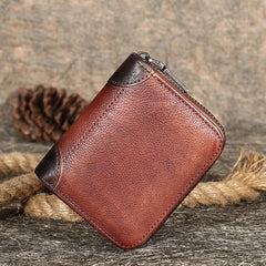 Black Small Leather Bifold Wallet Around Zip Billfold Cute Women Zipper Wallet For Ladies