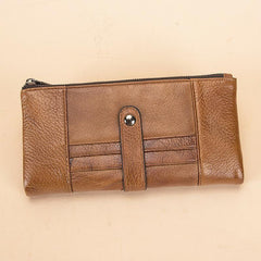 Brown Leather Long Wallet for Men Bifold - Leather Texture Detail