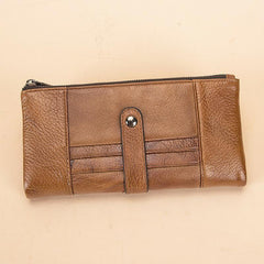 Brown Leather Long Wallet for Men Bifold Checkbook Wallet Card Holders Wallet For Men