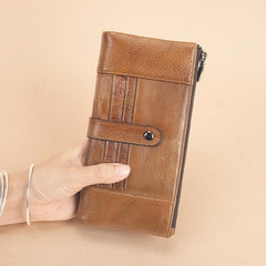 Brown Leather Long Wallet for Men Bifold - Overall View