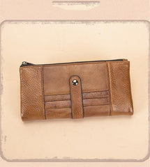 Brown Leather Long Wallet for Men Bifold - Interior View