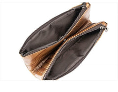 Brown Leather Long Wallet for Men Bifold - Closure Detail