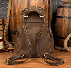 Brown Business Mens Leather 12-inches Computer Backpacks Cool Travel Backpacks School Backpacks for men