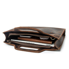 Brown Leather Men's Simple Professional Briefcase 13‘’ Laptop Handbag Business Bag For Men