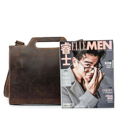 Brown Leather Men's Simple Professional Briefcase 13‘’ Laptop Handbag Business Bag For Men