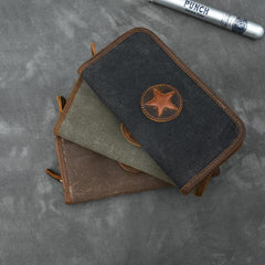 Brown Canvas Mens Long Wallet Zipper Green Clutch Phone Wallet For Men