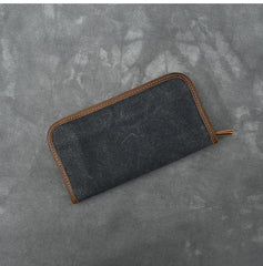 Brown Canvas Mens Long Wallet Zipper Green Clutch Phone Wallet For Men