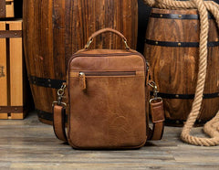Brown Casual Leather 10 inches Vertical Side Bags Messenger Bag Courier Bag for Men