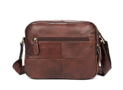 Casual Dark Brown Leather 8 inches Small Messenger Bag Side Bag Postman Bag for Men