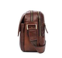 Casual Dark Brown Leather 8 inches Small Messenger Bag Side Bag Postman Bag for Men