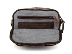 Casual Dark Brown Leather 8 inches Small Messenger Bag Side Bag Postman Bag for Men