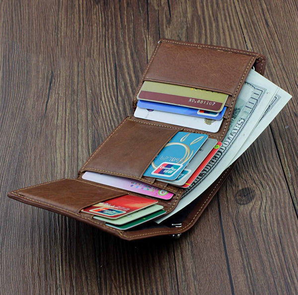 BADASS BROWN LEATHER MENS TRIFOLD SMALL BIKER WALLET CHAIN WALLET WALLET WITH CH WG00781040