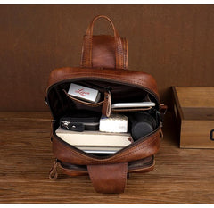 Casual Brown Leather Mens Sling Pack Sling Bag Chest Bag One Shoulder Backpack for Men