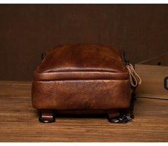 Brown Leather Mens 10 inches Sling Bag Sling Pack Casual Chest Bags One Shoulder Backpack for Men