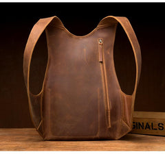 Cool Brown Leather Mens 13 inches Sport Backpack School Backpack Travel Backpack for Men