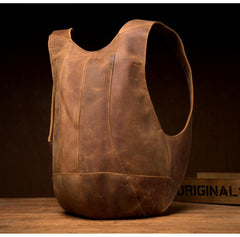 Cool Brown Leather Mens 13 inches Sport Backpack School Backpack Travel Backpack for Men